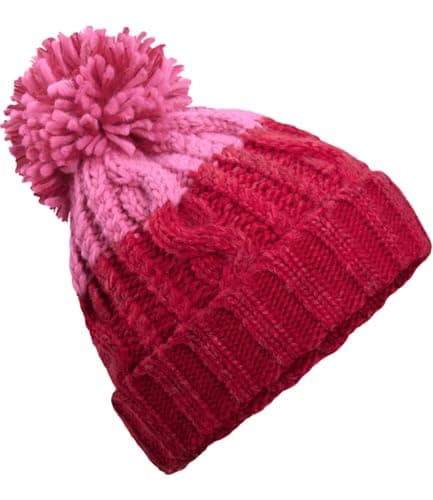 Image of ASVP Shop Corkscrew Cable Knitted Bobble Hat Plain Mens Womens Beanie Warm Winter Pom Wooly Cap (Classic Red/​True Pink)