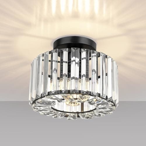 Image of FRIDEKO HOME Crystal Ceiling Light - Easric Modern Ceiling Lights Living Room LED Ceiling Lighting Industrial Chandeliers Ceiling Lights for Bedroom Hallway Kitchen Bathroom,Black
