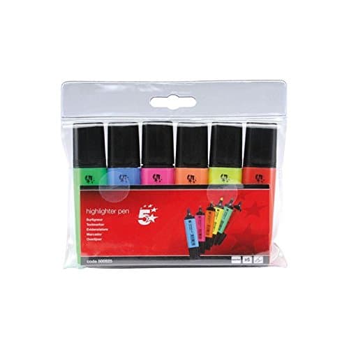Image of 5 Star Highlighters Chisel Tip 1-4mm Line Assorted [Wallet 6], Blue/Green/Orange/Pink/Red/Yellow