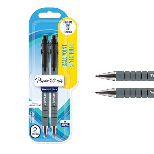 Image of Paper Mate FlexGrip Ultra Retractable Ballpoint Pens | Medium Point (1.0mm) | Black | 2 Count