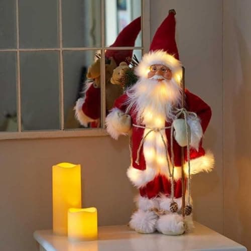 Image of Marco Paul Large LED Santa Claus Christmas Decorations - 45cm Battery Operated Father Christmas Ornaments with Timer & Warm White Lights - Indoor Xmas Ornament for Home Decoration & Centrepiece