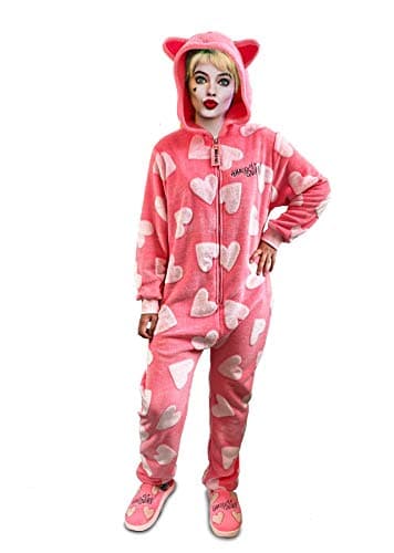Image of DC Comics Harley Quinn Birds of Prey Ladies Hooded All-in-one Jumpsuit Pink