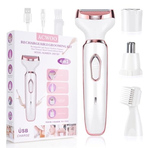 Image of ACWOO Electric Lady Shaver for Women, Bikini Trimmer Women 4-in-1 Wet and Dry, Rechargeable Nose Hair Trimmer, Advanced Pain-Free Electric Razor for Face Legs Underarm Nose and Eyebrow