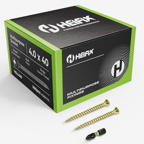 Image of Heifix Multi-Purpose Wood Screws - FREE Screw Bit Included (QTY 200, 4mm x 40mm) Pozi Double Countersunk