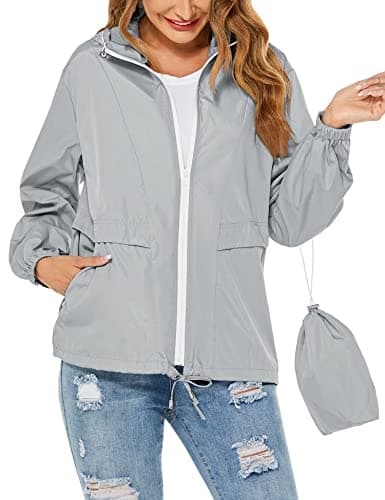 Image of Tisfeer Ladies Waterproof Jackets Lightweight Windproof Windbreaker Bicycle Cycling Camping Raincoat(Grey,XL)