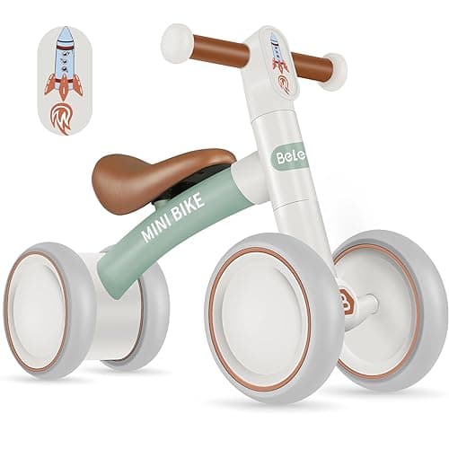 Image of BELEEV Toddler Balance Bike for 1-2 Year Old, Baby First Starter Bike for Kids Girls Boys 10-24 Month, Walker Bike with No Pedal, 4 Silence Wheels, 135° Safe Limited Steer, Soft Wide Seat (Green)