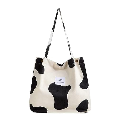 Image of FITDON Corduroy Totes Bag, Shoulder Handbags Big Capacity Shopping Bag with Inner Pocket for Women Girls (Cow)