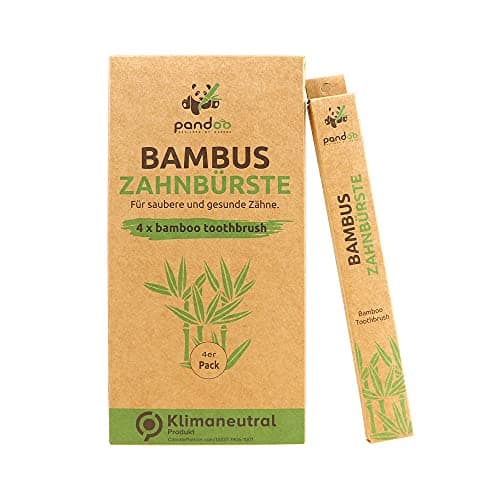 Image of pandoo Bamboo Manual Toothbrush | Eco-friendly, Anti-bacterial and Hypo-allergenic Alternative to Plastic Toothbrushes | Vegan and BPA-free Brushes for Better Oral and Dental Hygiene | Pack of 4