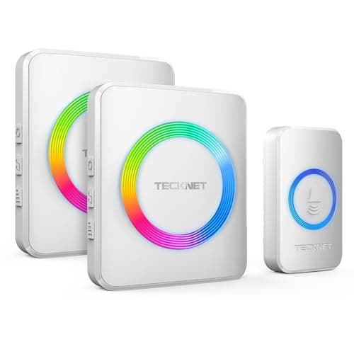 Image of TECKNET Wireless Doorbell with 2 Receivers, 1300ft Long Range IP65 Waterproof Door Bells Wireless Cordless, 120dB Loud Plug-in DoorBell with 5 Volume Levels, 60 Chimes & RGB Light (White)