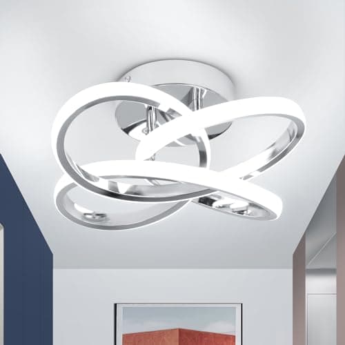 Image of EIDISUNY Led Ceiling Lights 30cm Small Chrome Simple Curved Hallway Lamp Silver Modern Ceiling Lights Fixture for Hallway Bedroom Living Room Aisle Entryway Balcony Stair - 26W Cold White 6000K