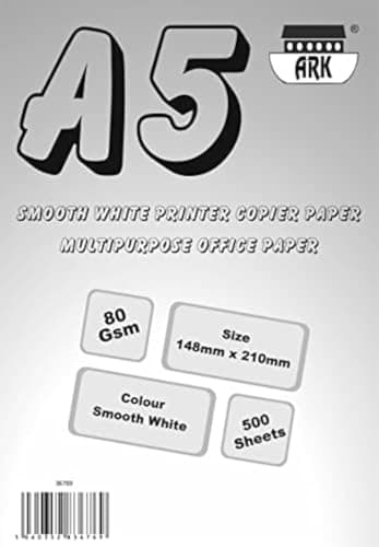 Image of ARK A5 (Half A4) Everyday 80gsm Smooth White Printer Copier Paper, Multipurpose Office Paper (500 Sheets) (1)