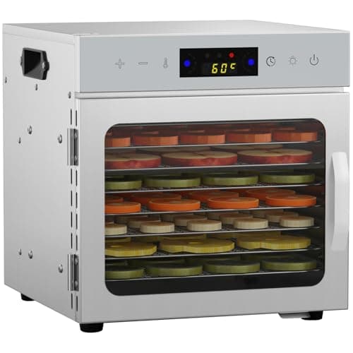 Image of 8Tray Stainless Steel Food Dehydrator,LED Touch Control Design,Adjustable Digital Temperature 30-90°C and 24 Hour Timer,Fruit Dryer Machine for Fruit, Veg, Meat & More
