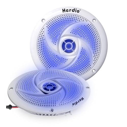Image of Herdio 4 Inch 80W Waterproof Marine Speakers - 2 Way Weather Resistant with LED Lights, and Low Profile Slim Style for Ooutdoor Boat，RV（White）