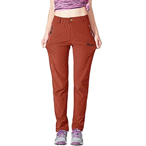 Image of donhobo Lightweight Walking Trousers Womens Quick Dry Outdoor Hiking Pants with Zip Pockets Water-Resistant Ladies UPF 50+ Casual Trouser for Work Golf Gym(Red, M)