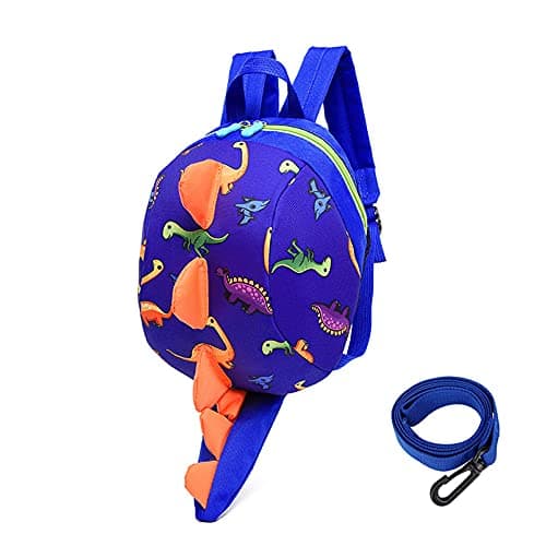 Image of TOPWAYS Kids Dinosaur Backpack Boys Girls Toddler Rucksack, Cartoon Safety Anti-Lost Strap Rucksack with Reins, for 1-5 Years Old Toddler (Blue)