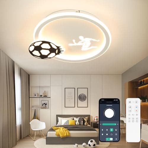 Image of EASY EAGLE Football LED Ceiling Light: 34 cm Dimmable Ceiling Lamp with Remote Control and APP, 3000K-6500K Children Lights Kids Lamp for Living Room, Bedroom, Dining Room, Kitchen