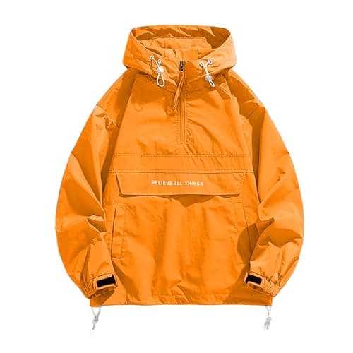 Image of 2026 Winter Jackets, Men's Jacket, Winter Leisure Jacket, Lightweight, Breathable, Letter Print, Spring, Autumn, Outerwear, Loose Fit, Streetwear Coat for Daily Use, orange, 3XL