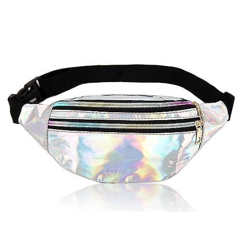 Image of AYNKH Fashion Metallic Bum Bag with Adjustable Strap Smooth Zip Three Compartments, Waterproof Waist Bag Stylish Fanny Pack for Party Festival Sports Outdoor Travel Unisex