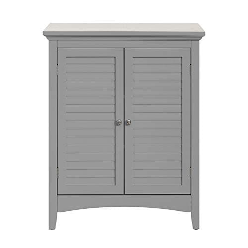 Image of Teamson Home Glancy Wooden Bathroom Floor Cabinet & Shutter Doors Grey ELG-641 With Adjustable Shelves