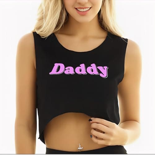 Image of Womens Short Sleeve Sexy Crop Top Graphic Scoop Neck Tees Yes Daddy T Shirt Cotton Mini Vest Tank Cosplay Costume
