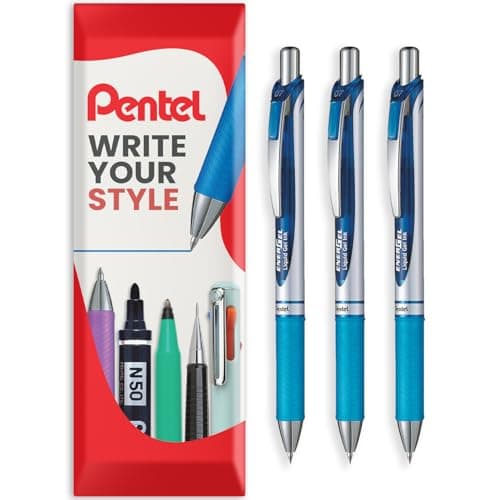 Image of Pentel EnerGel XM BL77 - Retractable Liquid Gel Ink Pen - 0.7mm - 54% Recycled - In Pillow Packaging - Pack of 3 - Sky Blue