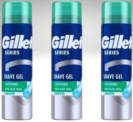 Image of Men’s Shaving Gel for Sensitive Skin with Soothing Aloe Vera, Original Scent – 200ml x 3 Pack (600ml Total) | Clean Shave gel