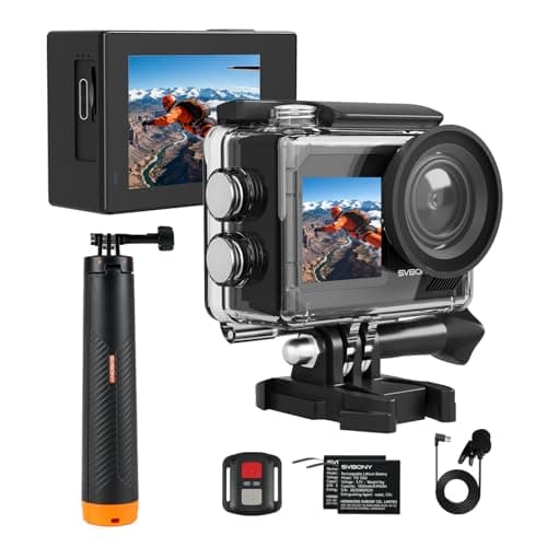 Image of SVBONY SVGo2 4K Underwater Camera, 30fps Action Camera with Telescopic Selfie Stick Holder, EIS, 30M Waterproof, Touchscreen, Dual Screens 2x1350mAh Batteries External Microphone for Snorkeling、Skiing