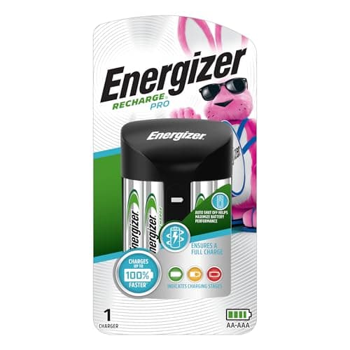 Image of Energizer Rechargeable AA and AAA Battery Charger (Recharge Pro) with 4 AA NiMH Rechargeable Batteries, Auto-Safety Feature, Over-Charge Protection