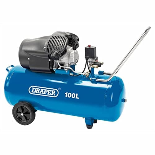 Image of Draper 100L V-Twin Air Compressor 230V | Portable 2200W Strong Air Flow | Dual Air Line 3HP | 116PSI (8bar) | 65396