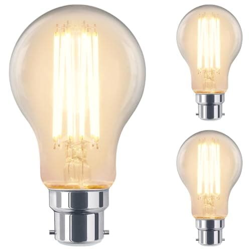 Image of Long Life Lamp Company 3 LED Light Bulb 3000k B22 Bayonet Dimmable 12w Filament Clear Glass A60 Warm White