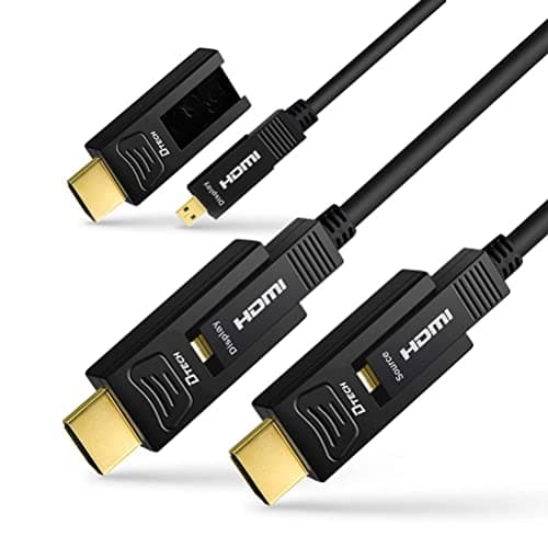 Image of DTECH 50 Meter Fiber Optic HDMI Cable 4K HDR 60Hz 4:4:4 18Gbps High Speed Ultra HD with Dual Micro HDMI and Standard HDMI Connector