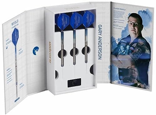 Image of Unicorn Steel Tip Professional Darts Set | Gary 'The Flying Scotsman' Anderson Phase 3 World Champion | 90% Natural Tungsten Barrels with Blue Accents | 25 g