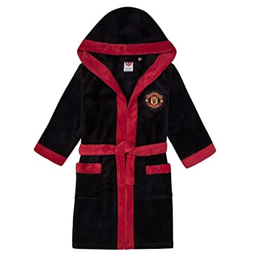 Image of Manchester United FC Official Gift Boys Fleece Dressing Gown Robe Black 7-8 Yrs