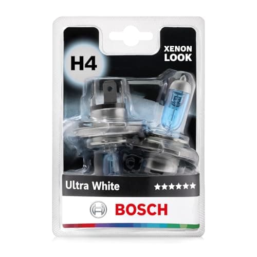 Image of Bosch H4 (472) Ultra White Halogen Headlight Bulbs, 12 V 60/55 W, Modern White LED Look - Socket Type P43t - Pack of 2 Replacement Car Light Bulbs
