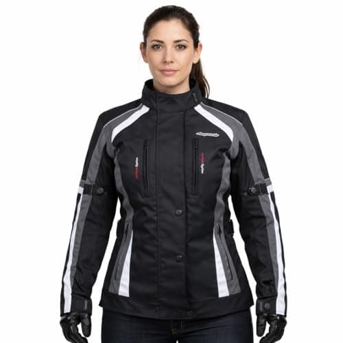 Image of RKsports 747 Ladies WATERPROOF MOTORCYCLE MOTORBIKE JACKET BLACK CE ARMORS (14, Grey)