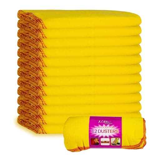 Image of K Collection XL Yellow Dusters – 100% Cotton, Lint-Free & Reusable - Extra Large Jumbo Cleaning Cloths (40x50cm) – Multipurpose for Car, Home, Polishing & Dusting - 12 Pack