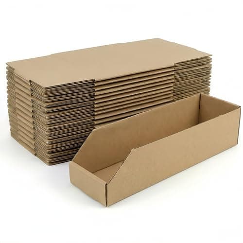 Image of STRBOXONG 20 Pack Cardboard Storage Bins 40x12x10cm, Open Front Picking Bins for Warehouse Shelving, Garage Workshop Tool Storage & Parts Organiser, Heavy Duty Corrugated Kraft Boxes for Screws