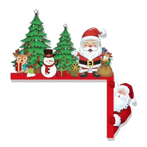 Image of Christmas Door Decorations,Wooden Craft Frame Front Hanging Decoration Santa Claus Elk Reindeer Sign Frames Xmas Funny Ornaments,for Outdoor Indoor Home Wall Window Corner Decor Holiday Party (B)