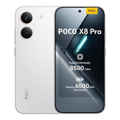 Image of POCO X8 Pro, Smartphone 8+256 GB, Flagship Dimensity 8500-Ultra, 6500mAh (typ) battery, ultra-bright AMOLED display, 50MP Sony IMX882 with OIS, White, 1 year extra warranty, Charger Not Included