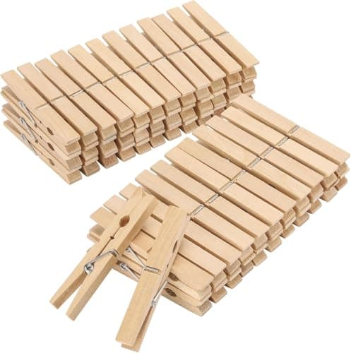Image of Bamboo Pegs - Pack of 100 | Strong Wooden Clothes Pegs for Washing Line | Wooden Peg for Arts Crafts & Hanging Photos | Strong Laundry Washing Pegs | 9.5cm Laundry Pegs (Large)