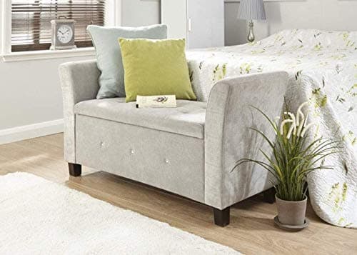 Image of GFW Verona Upholstered Window Seat With Storage, Ottoman Padded Storage Stool Seat With Accent Legs For Living Room, Bedroom, Hallway or Dining Room, Silver Chenille, H-56cm x W-107cm x D-41cm