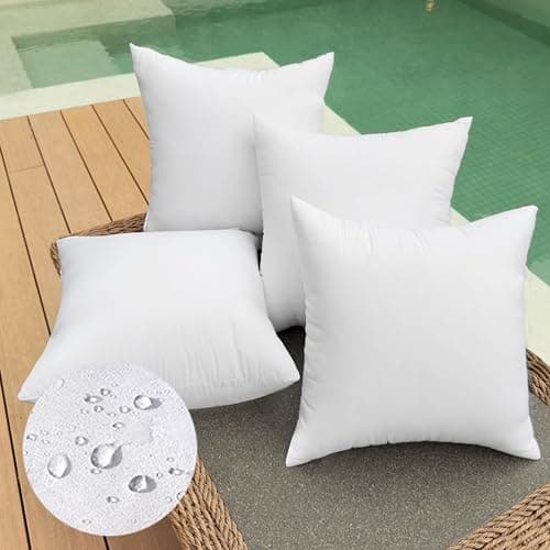 Image of QSWRD 55 x 55 CM Outdoor Cushions Inserts Pack of 4 Large 22 x 22 Inches Throw Pillow Inserts Waterproof Patio Furniture Cushions Decorative Porch Couch Cushions Premium Square Sofa Cushion, White