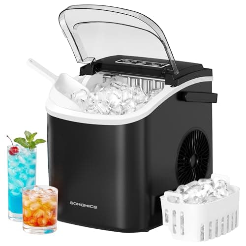 Image of SONGMICS Ice Maker Countertop, Ice Cube Machine with Self Cleaning, 6 Minutes 9 Cubes in 2 Sizes, 12 kg in 24 h, Portable for Kitchen Home Office Dorm Party Camping, Ink Black XZB001B1UK