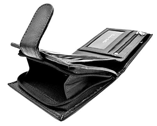 Image of Buono Pelle RFID Blocking Mens Designer Genuine Real Soft Leather Wallet with Large Side Zip Coin Pocket/Pouch Gift Boxed