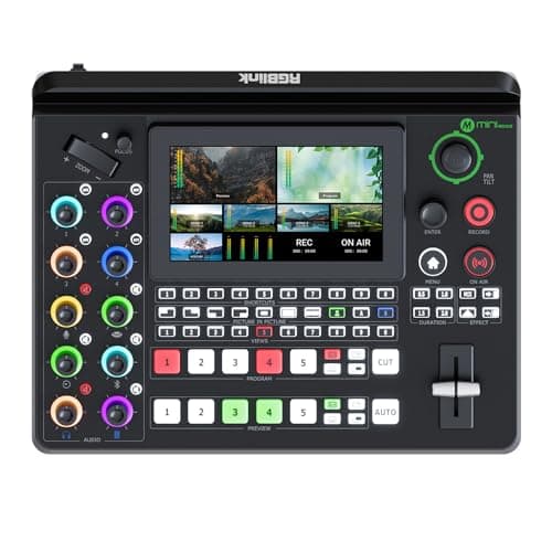 Image of RGBlink Mini-Edge, All in One Video Mixer Switcher 4K Multi-Cam Video Switcher with 5.5-inch Display, 5 Channel Input Video Production Solution for Live Streaming, Podcasting, Content Creation...
