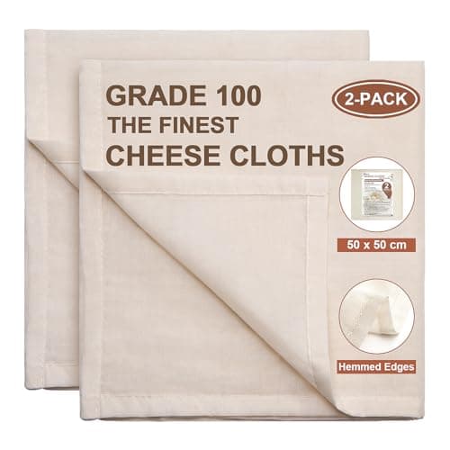 Image of eFond 2-Pack Cheese Cloths for Straining, 50x50cm Squares with Hemmed Edges, Grade 100 Ultra Fine Reusable Muslin Cloths, Unbleached Cotton Cheesecloth for Nut Milk, Butter, Baking & Cooking