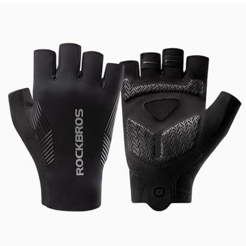 Image of ROCKBROS Fingerless Cycling Gloves Padded Anti-Slip Shock-Absorbing Summer Bike Mitts Breathable Half Finger Short Gloves for Mountain Bike, Road Bicycle, Mtb, Riding, Men and Women Black L