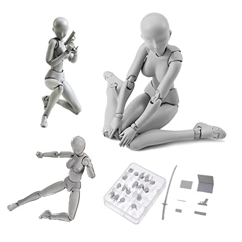 Image of Haniforever Artists Manikin Genius Motion Stop Figure with Joints Art Drawing Model Human Body for Sketching Supplies Painting Decoration Grey Woman