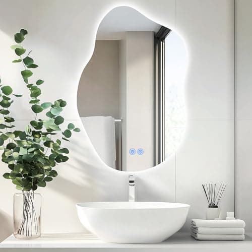 Image of Bathroom Mirror Wall Mounted Irregular Shape Bathroom Mirror with LED Lights Dimmable Light (Silver 80x52cm)