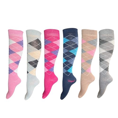 Image of 6 Pairs Women's/Ladies knee High Argyle Pattern Pink Design Equestrian Riding Boot Socks,Christmas socks Uk Size 4-7